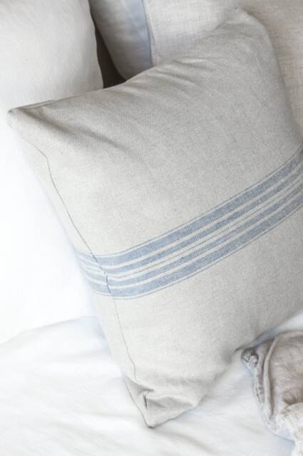 Set Of 2 Rustic Linen Pillow Cases With Blue Stripe/Linen Throw Covers/Striped Cases/Grain Sack - image 1