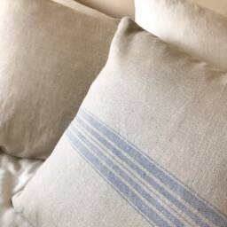 Set Of 2 Rustic Linen Pillow Cases With Blue Stripe/Linen Throw Covers/Striped Cases/Grain Sack - thumbnail 3