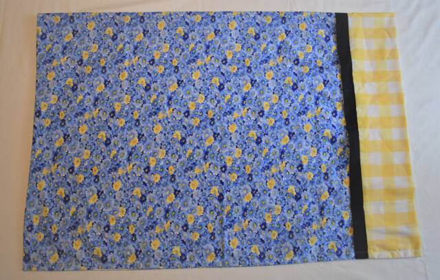 Blue Flower Pattern Pillowcase With Yellow Checker Cuff - image 1