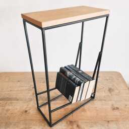Modern Sofa Side Table With Book Storage, Oak & Steel, Small Bookcase End Table, Custom Size - thumbnail 3