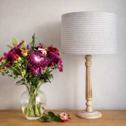 Linen Lampshade Or Ceiling Natural Beige Tan Ivory Pin Stripes French - thumbnail 1