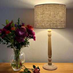 Linen Lampshade Or Ceiling Natural Beige Tan Ivory Pin Stripes French - thumbnail 2