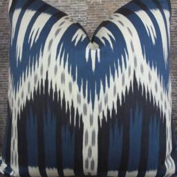Designer Pillow Cover, Schumacher, Bukhara, Ikat, Indigo - thumbnail 3