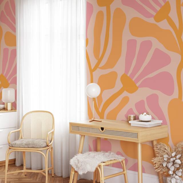Retro Floral Mural Wallpaper, Removable Self Adhesive Pasted Mural, Temporary, Feature Wall - image 1