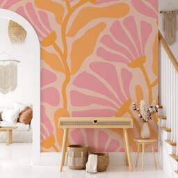 Retro Floral Mural Wallpaper, Removable Self Adhesive Pasted Mural, Temporary, Feature Wall - thumbnail 2