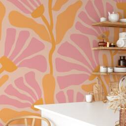 Retro Floral Mural Wallpaper, Removable Self Adhesive Pasted Mural, Temporary, Feature Wall - thumbnail 3