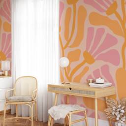 Retro Floral Mural Wallpaper, Removable Self Adhesive Pasted Mural, Temporary, Feature Wall - thumbnail 1