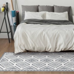 Printed Vinyl Rug With Ethnic Kilim Design // Floor Mat Doormat Area Printed in Grey Or Light Gray - thumbnail 2