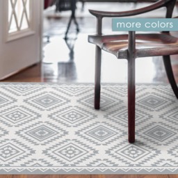Printed Vinyl Rug With Ethnic Kilim Design // Floor Mat Doormat Area Printed in Grey Or Light Gray