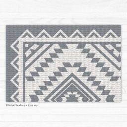 Printed Vinyl Rug With Ethnic Kilim Design // Floor Mat Doormat Area Printed in Grey Or Light Gray - thumbnail 3
