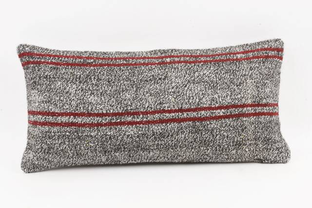 Kilim Lumbar Pillow Cover 12x24 Turkish Wool Cushion - image 1