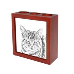 Manx - Wooden Stand For Candles/Pens With The Image Of A Cat New Collection