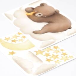 Sleeping Bear Wall Decal With Moon & Clouds, Plastic-Free Kids Room Wall Stickers - thumbnail 4