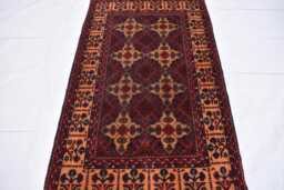 Handmade Afghan Wool Rug 5.8x3.2 Ft, Red Burgundy Tribal Carpet - thumbnail 1