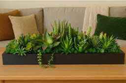 Faux Succulent Planter Artificial Foliage Wood Centrepiece, Modern Decor - thumbnail 1
