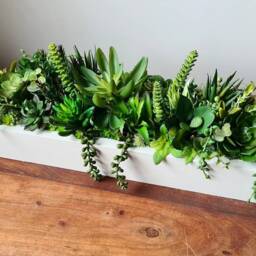 Faux Succulent Planter Artificial Foliage Wood Centrepiece, Modern Decor - thumbnail 3