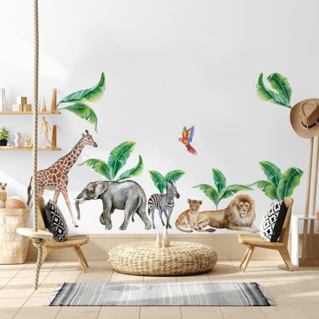 Safari Animals Wall Decal Peel & Stick - Colorful Parrot With African Sticker Kids Decals - image 1