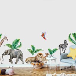 Safari Animals Wall Decal Peel & Stick - Colorful Parrot With African Sticker Kids Decals - thumbnail 2