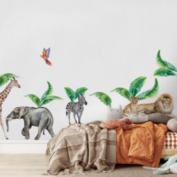 Safari Animals Wall Decal Peel & Stick - Colorful Parrot With African Sticker Kids Decals - thumbnail 3