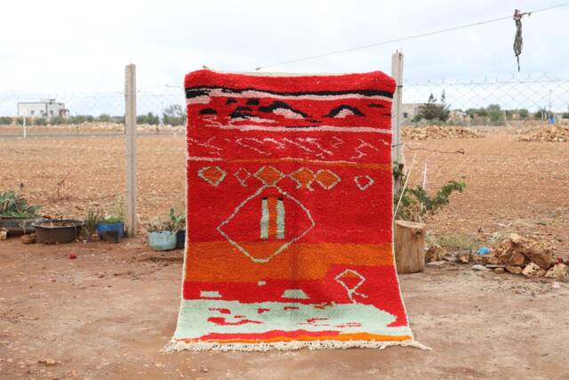 Custom Handmade Wool Moroccan Rug Abstract Multicolored Boujad Azilal Carpet - image 1