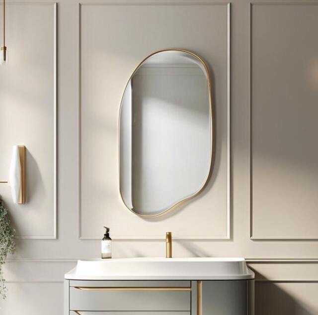 Asymmetrical Wall Mirror Modern Home Decor With Gold Frame - image 1