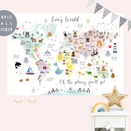 Animal World Map Fabric Wall Sticker Nursery Art - thumbnail 2