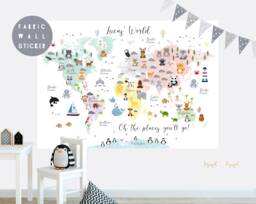 Animal World Map Fabric Wall Sticker Nursery Art - thumbnail 1
