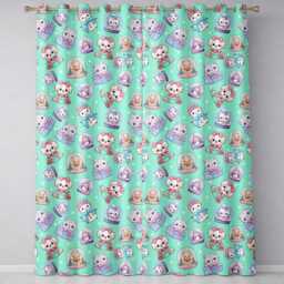 Cute Kittens Puppies Snow Globes Mint Background Seamless Pattern Readymade Eyelet Ring Top Thermal 100% Blackout Curtains - thumbnail 2