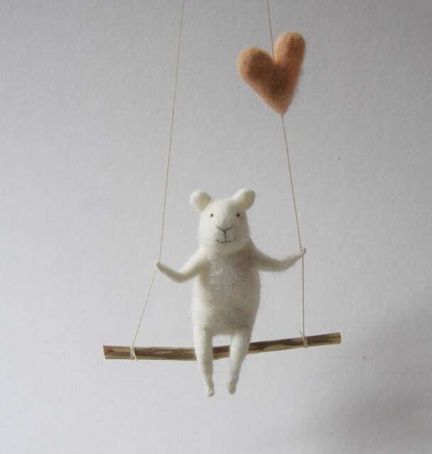 White Polarbear, Needle Felted Bear - Nursery Mobile, Bear Mobile -Baby Mobile, On Swing, Decor - image 1