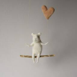 White Polarbear, Needle Felted Bear - Nursery Mobile, Bear Mobile -Baby Mobile, On Swing, Decor - thumbnail 3