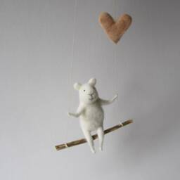 White Polarbear, Needle Felted Bear - Nursery Mobile, Bear Mobile -Baby Mobile, On Swing, Decor - thumbnail 2