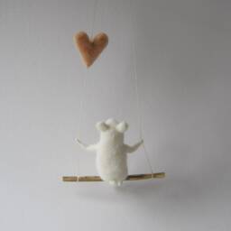 White Polarbear, Needle Felted Bear - Nursery Mobile, Bear Mobile -Baby Mobile, On Swing, Decor - thumbnail 4