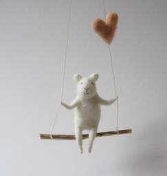 White Polarbear, Needle Felted Bear - Nursery Mobile, Bear Mobile -Baby Mobile, On Swing, Decor