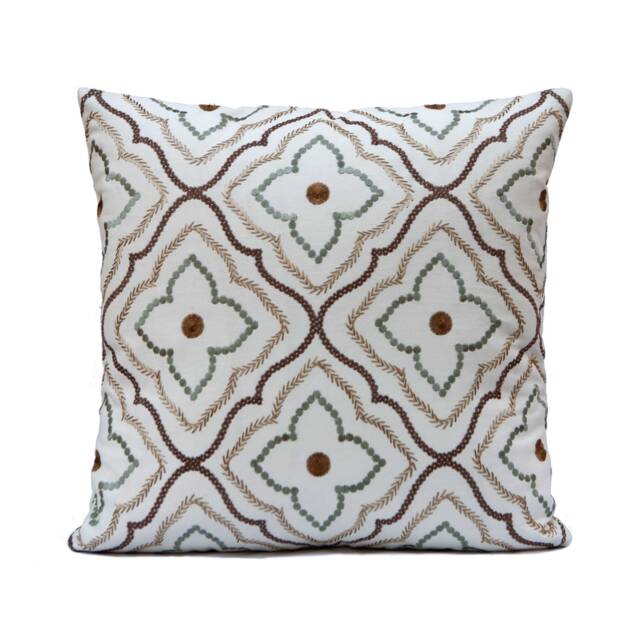 White Decorative Throw Pillow Cover, Cushion Covers, Moroccan Accent Pillow, Brown/Tan/Blue Embroidered Boho Pillow, Farmhouse Pillowcase - image 1