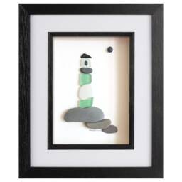 Sea Glass Lighthouse - Pebble Art Picture Framed Handmade Wall Decor Green - thumbnail 3