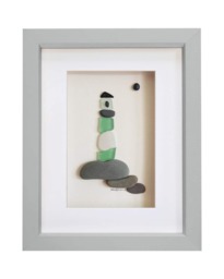 Sea Glass Lighthouse - Pebble Art Picture Framed Handmade Wall Decor Green - thumbnail 1