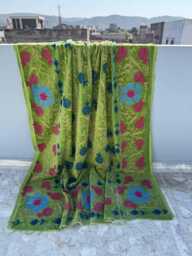 Boho Velvet Suzani Quilt - Handcrafted Embroidered Throw Blanket - thumbnail 1