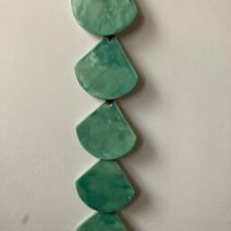 Handmade Ceramic Wall Art Glossy Blue Green Tile Hanging - thumbnail 3