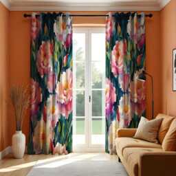Floral Watercolor Curtain, Pink & White Peony Drape With Green Leaves, Vibrant Nature Inspired Window Treatment, Custom Size Available - thumbnail 3