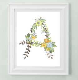 Floral Letter Art Print Hand-Painted Nursery Initial - thumbnail 1