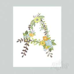 Floral Letter Art Print Hand-Painted Nursery Initial - thumbnail 2