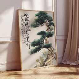 Ancient Pine Tree Wall Art, Japanese Nature Poster Print, Zen Botanical Decor, Oriental Painting, Calm Forest Artwork - thumbnail 3