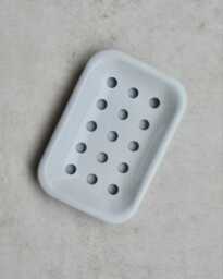 White Enamel Soap Dish With Drip Tray, Bathroom Or Kitchen Holder - thumbnail 1