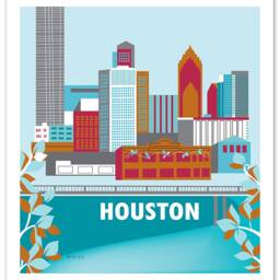 Houston Skyline Print, Texas Poster, Vertical Giclee Nursery Art - Style E8-O-Hous2 - thumbnail 3