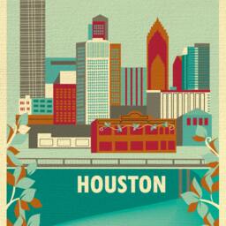 Houston Skyline Print, Texas Poster, Vertical Giclee Nursery Art - Style E8-O-Hous2 - thumbnail 2