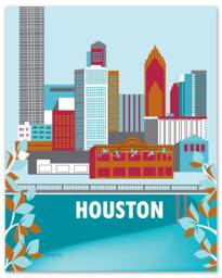 Houston Skyline Print, Texas Poster, Vertical Giclee Nursery Art - Style E8-O-Hous2 - thumbnail 1