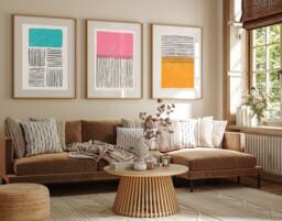 Abstract Geometric Multicoloured Wall Art Teal, Yellow & Pink Art, Abstract Art, Large Prints, Living Room Prints, A2 - thumbnail 1