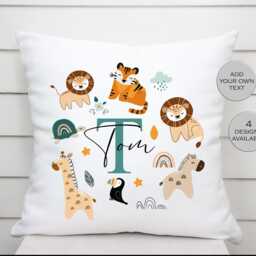 Personalised Safari Animal Cushion - Jungle Pillow Custom Name Nursery Decor - thumbnail 3