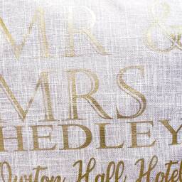 Personalized Mr & Mrs Cushion, Gold Print Wedding Gift - thumbnail 3