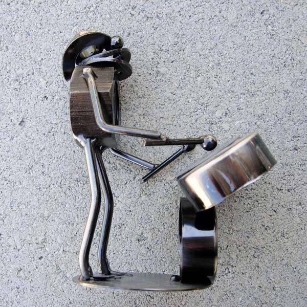 Frog Drummer Boy Metal Nuts Sculpture Ornament Stationary - image 1
